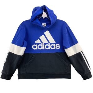 Adidas Hoodie Boys Size Large Sweatshirt Blue with Kangaroo Pockets Long Sleeve